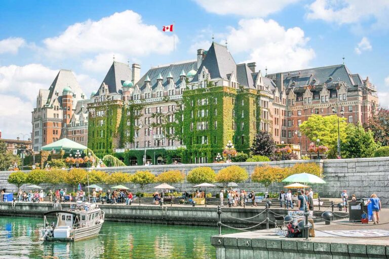 View of the Inner Harbour waterfront and Fairmont Empress Hotel in Victoria BC