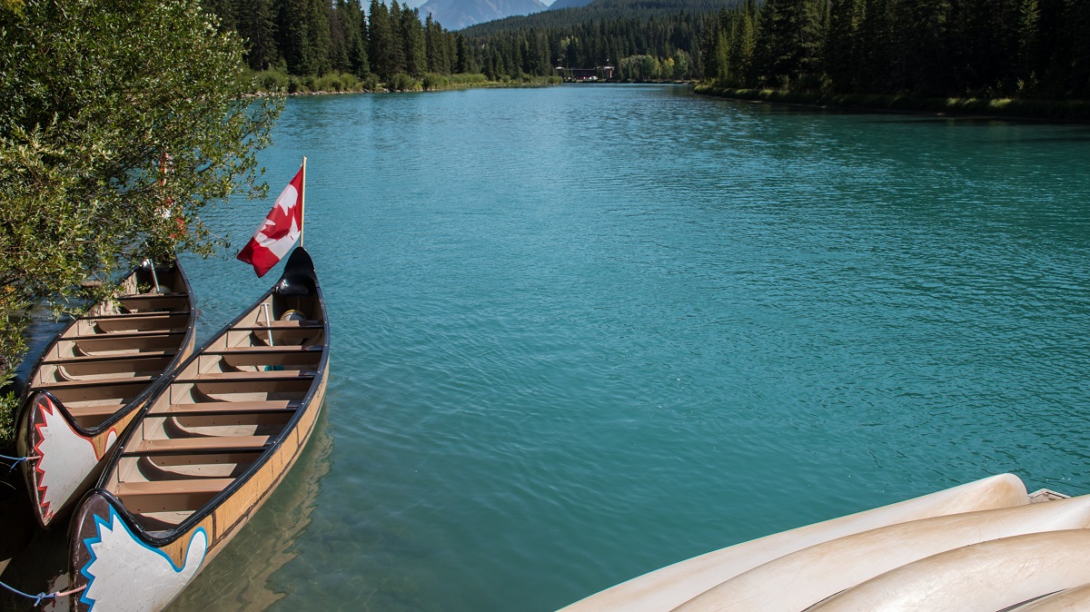 banff-bow-river-canoe in Banff Alberta