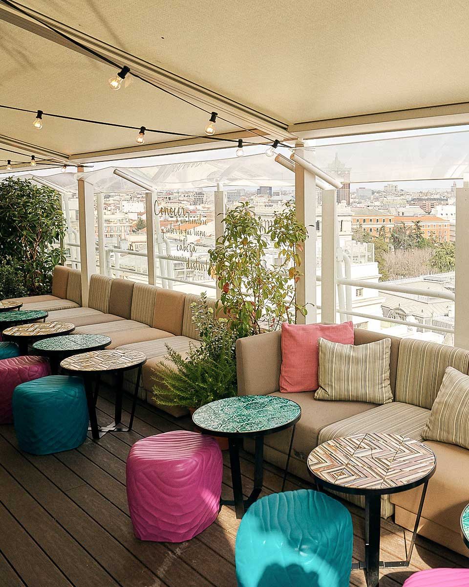 the rooftop patio at Restaurante Casa Suecia in madrid