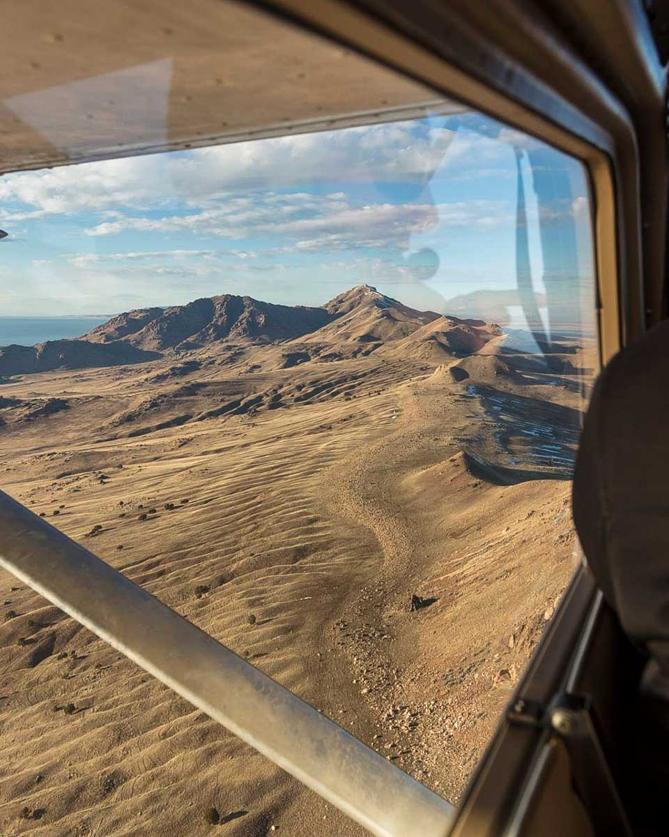 view out the window on a plane ride over Great Salt Lake