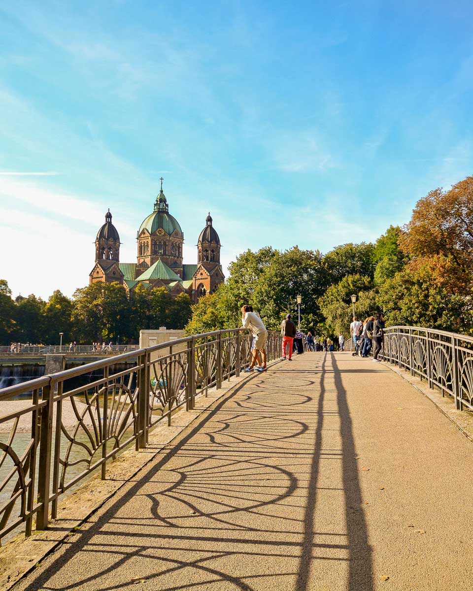 A bridge across the Isar River Munich Germany