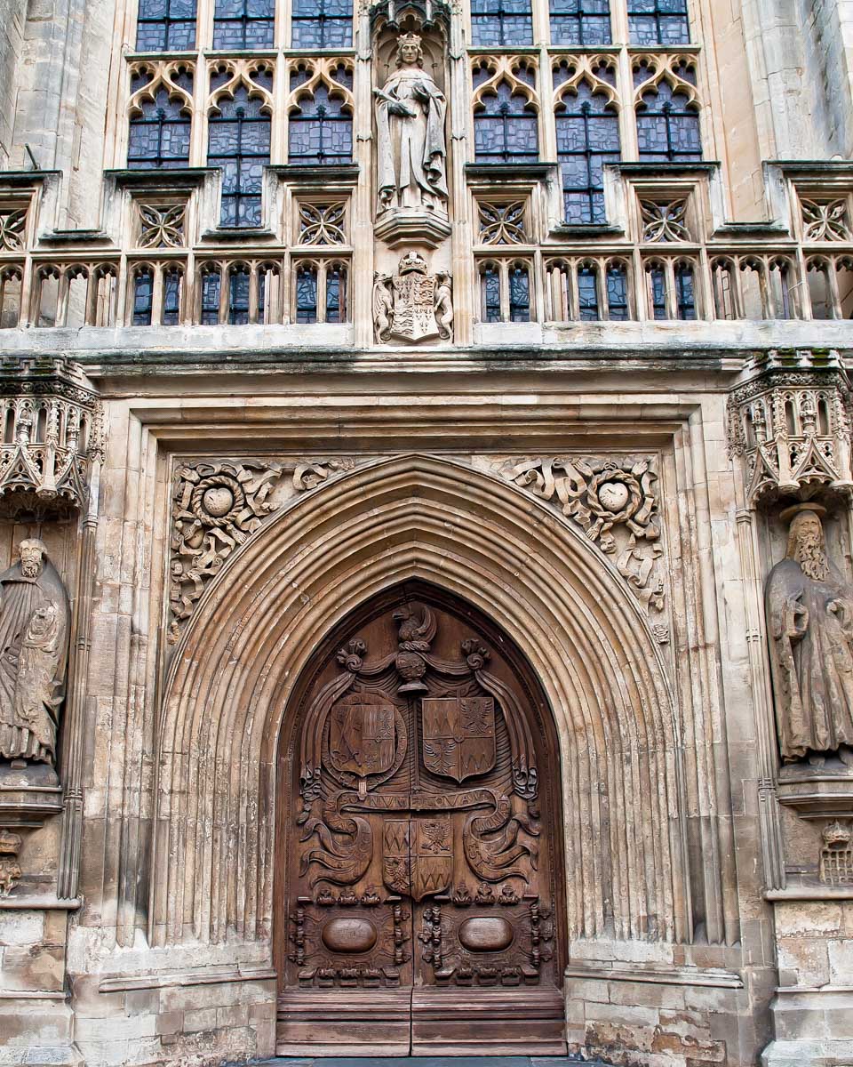 A door to Bath Abbey seen on a tour to Windsor Castle from London England