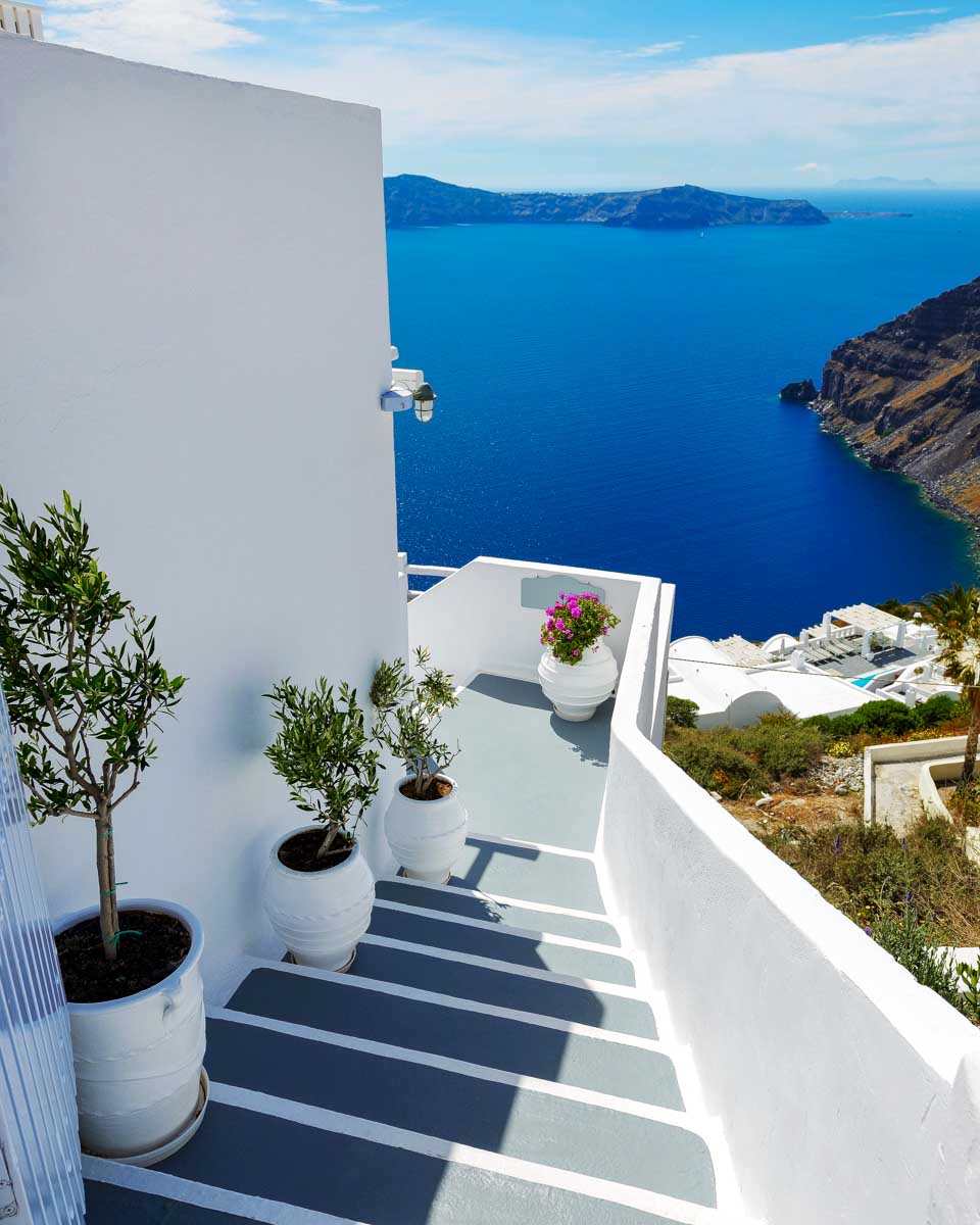 A staircase in Fira Santorini Greece