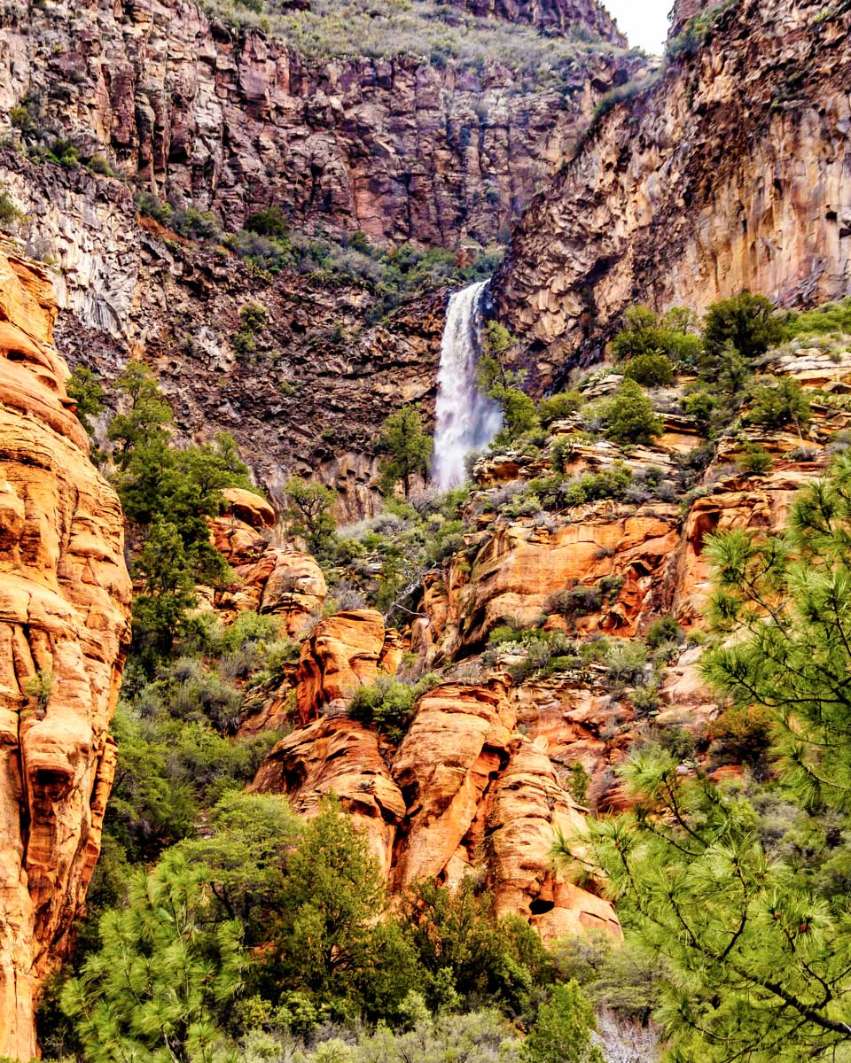 A waterfall seen on the Oak Creek Canyon trail in Sedona Arizona