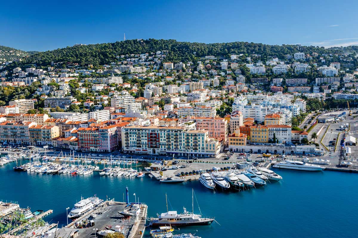Aerial View on Port of Nice and Luxury Yachts in France