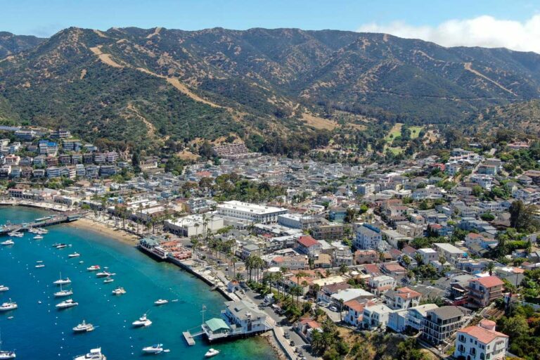 Aerial view of Avalon harbor in Santa Catalina Island California USA