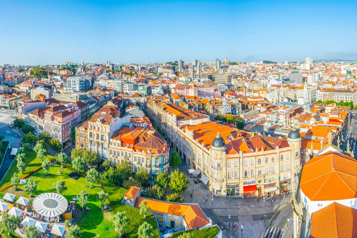 Aerial view of praca de Lisboa in Porto, Portugal