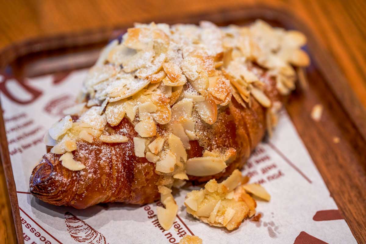 An almond croissant eaten for breakfast in Siena Italy