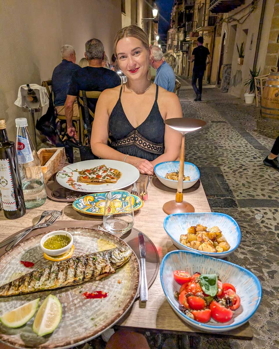 Bailey-eats-dinner-on the Amalfi Coast Italy