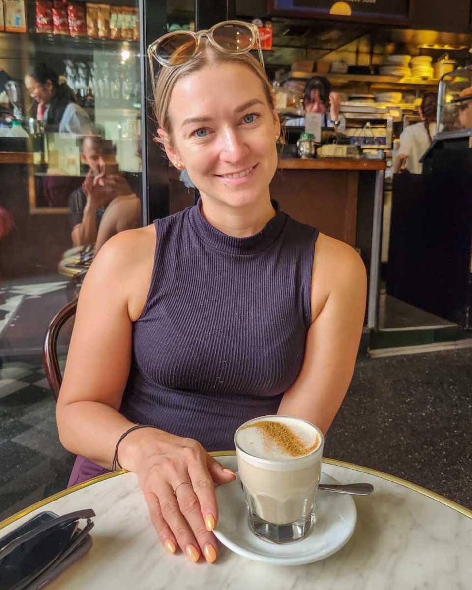 Bailey-enjoys-a-coffee-in Prague Czech Republic