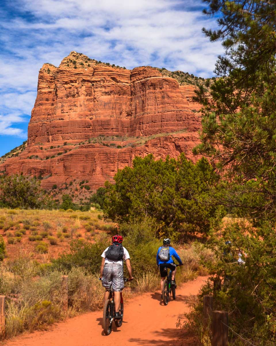 Bikers on a trail to Courthouse Butte in Sedona Arizona