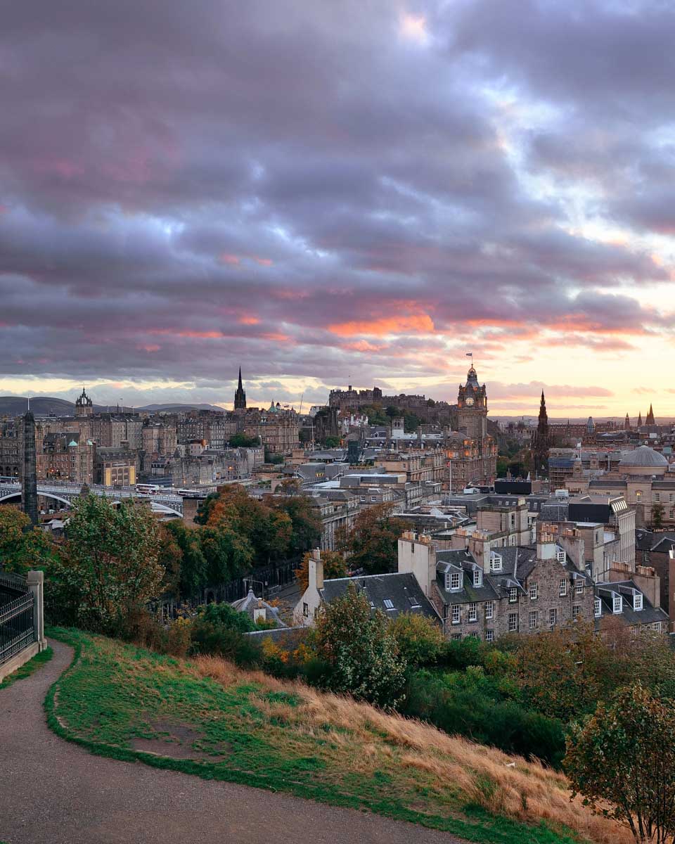 Calton Hill at sunrise seen in Edinburgh Scotland