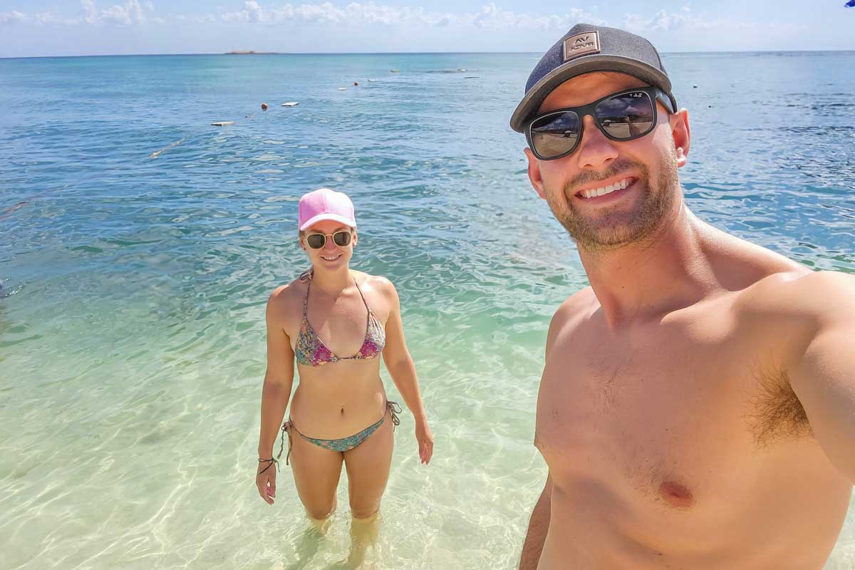 Daniel-and-Bailey-take-a-selfie-on the beach of Catalina Island California