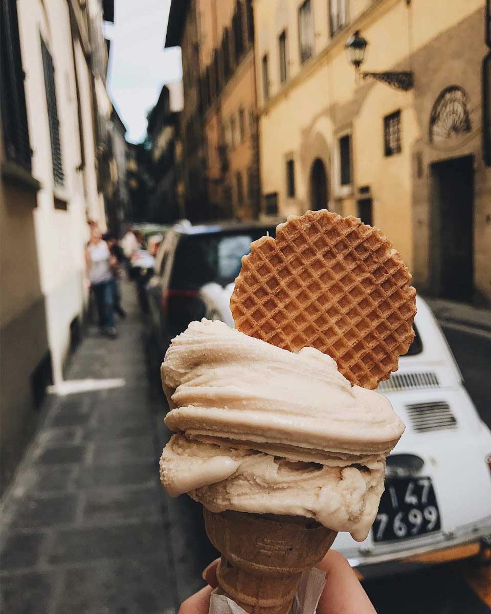Gelato eaten in San Gimignano on a tour of Tuscany from Florence Italy