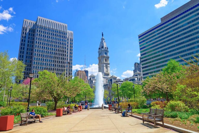 Love Park seen in downtown Philadelphia USA