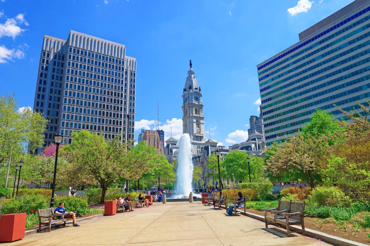 Love Park seen in downtown Philadelphia USA