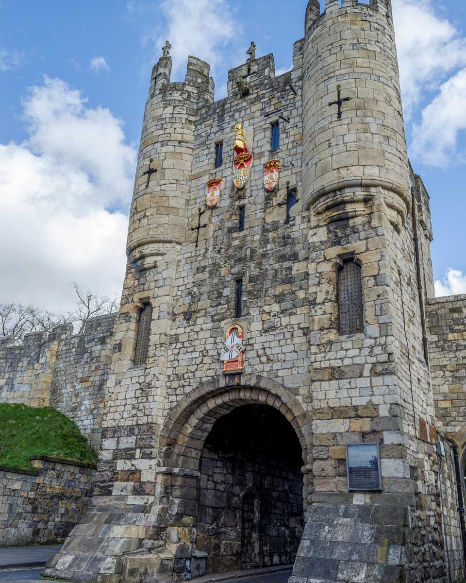 Micklegate Bar seen on a bike tour of York United Kingdom