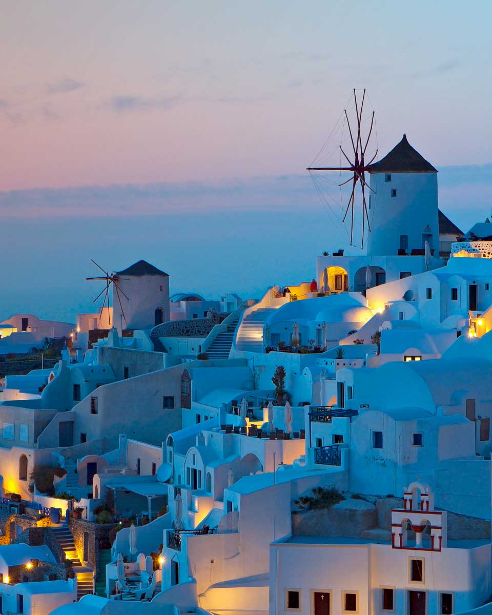 Oia at sunset on Santorini Greece