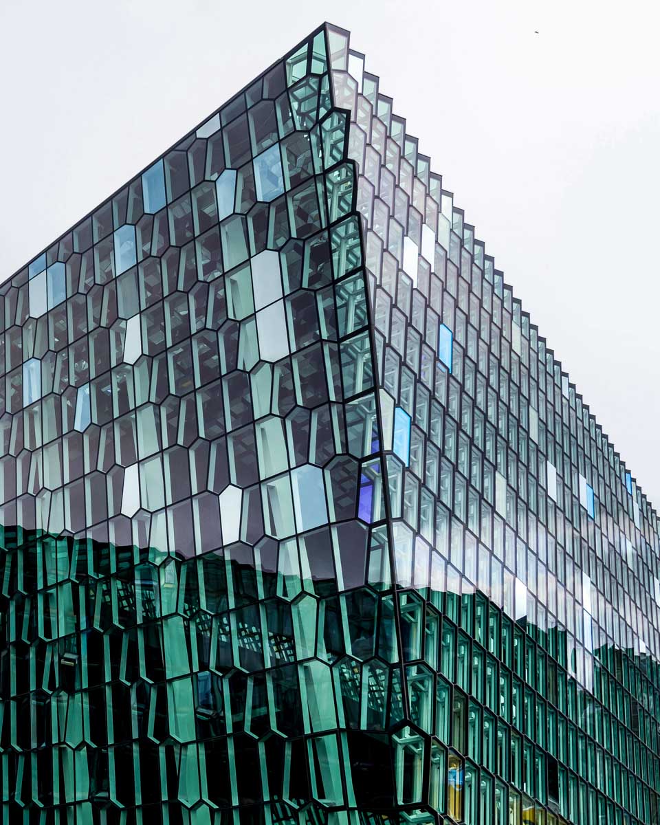 Reykjavik harpa concert hall seen on a walking tour in Iceland