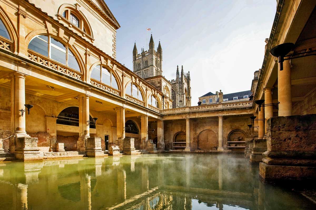 The Roman Baths seen on a tour to Windsor Castle from London England 1