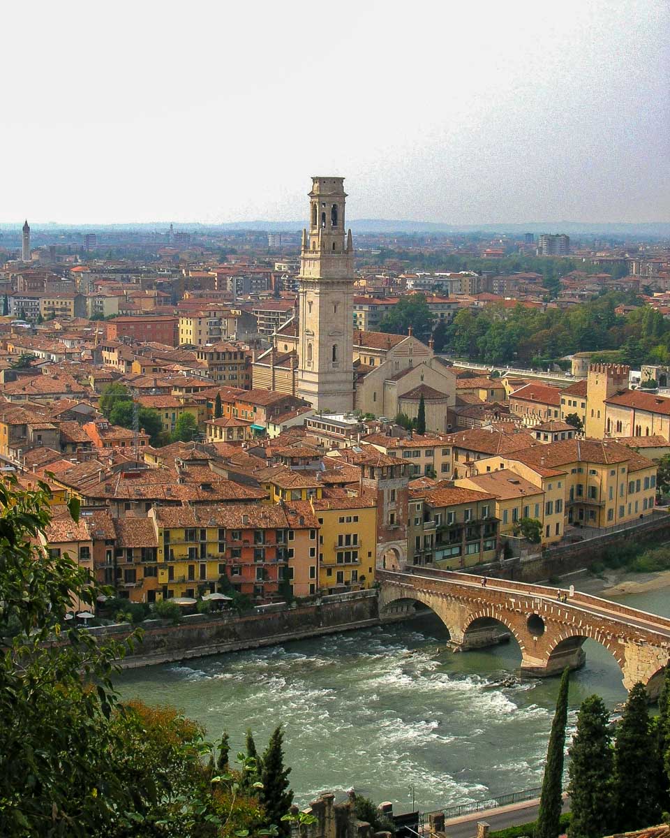 View of Verona from St. Peter's Hill on a tour in Italy