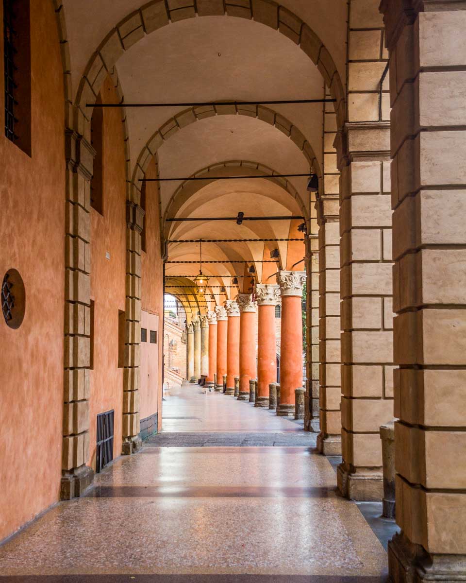 A portico in the Historic Center of Bologna Italy