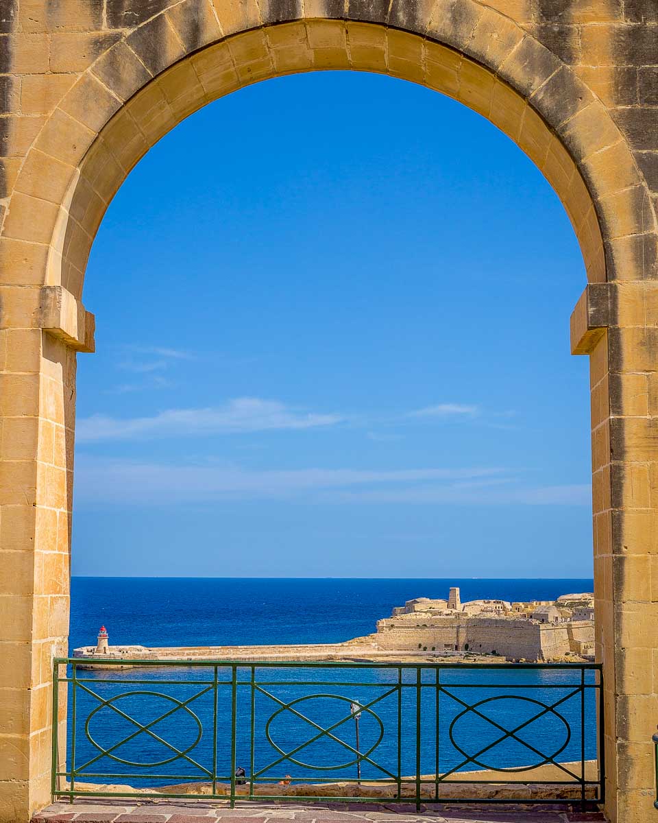 A window looking out into the Grand Harbour from Arch in Upper Barrakka Gardens of Valletta Malta 1