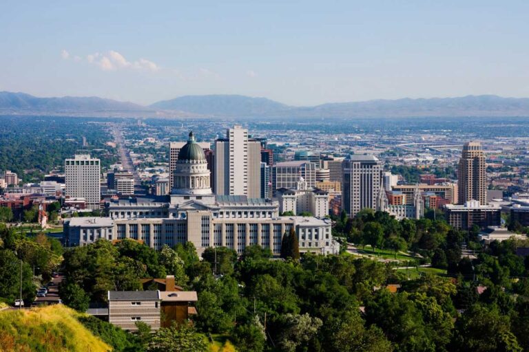 Aerial-view-of-the-Salt-Lake-City-skyline-Utah