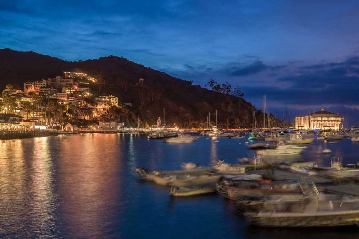 Avalon Harbor at night on Catalina Island California