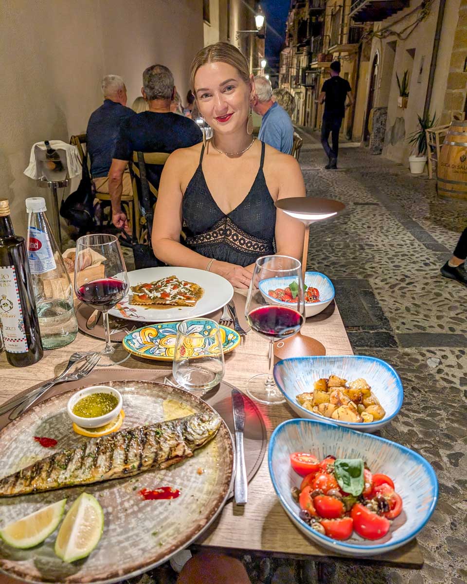 Bailey-eats-dinner-with-wine-in-Dubrovnik Croatia