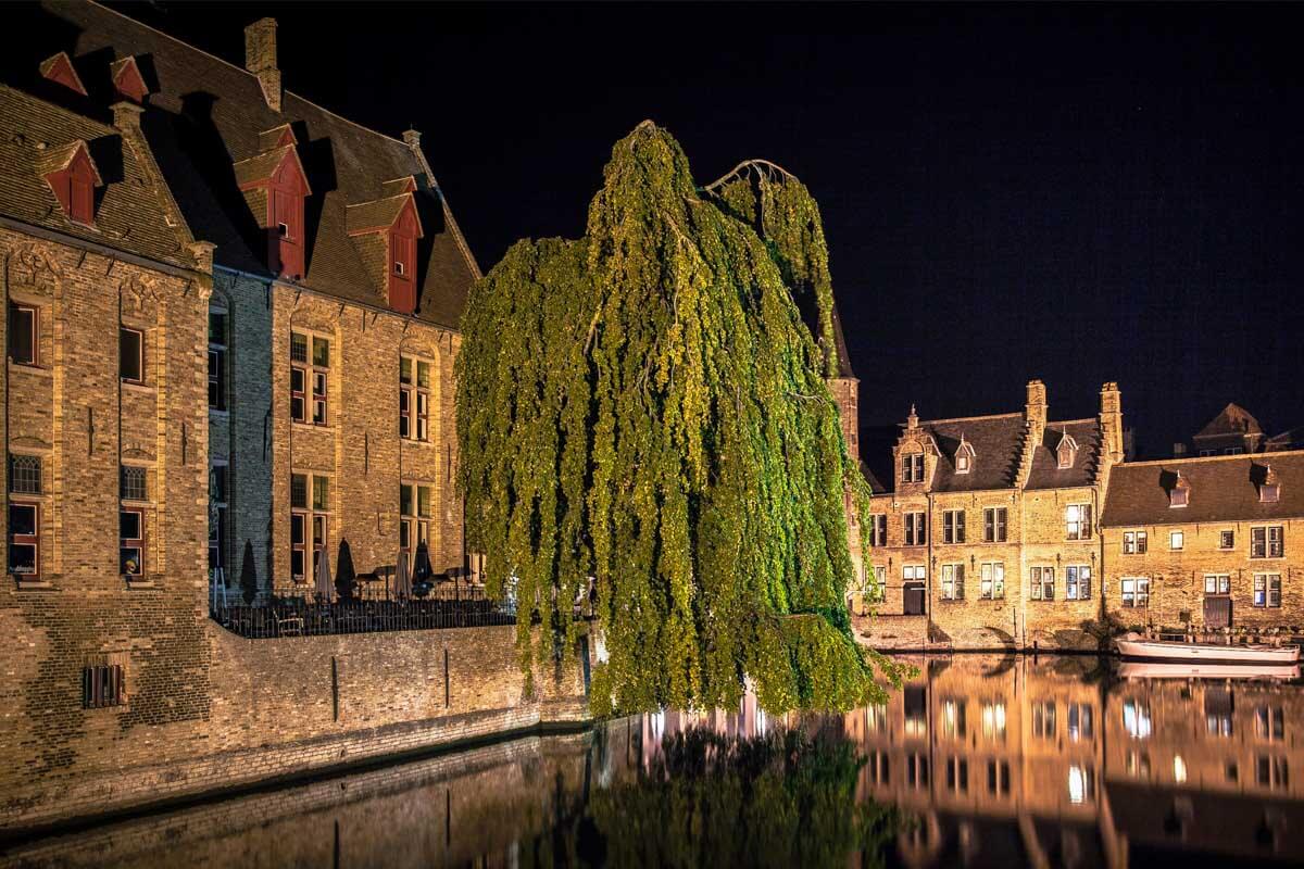 Bruges at night in Bruges Belgium