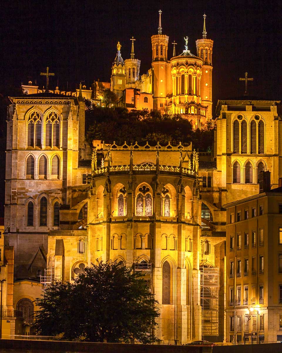 Cathedral seen at night in Lyon France