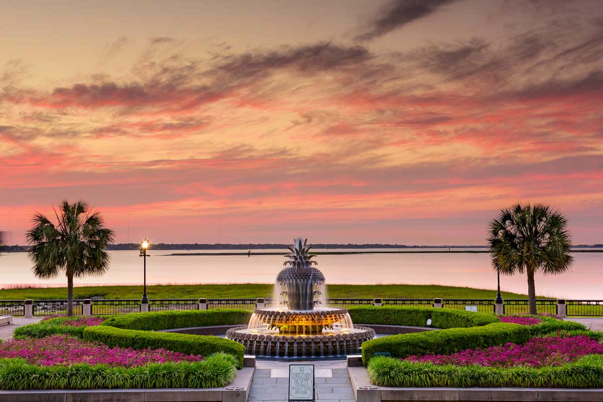 Charleston South Carolina Waterfront Park at sunset