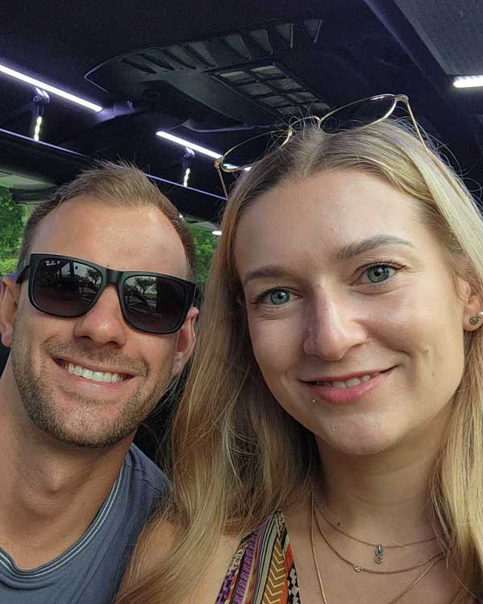 Daniel-and-Bailey-take-a-selfie-while-on-a-bus-near Lucerne Switzerland