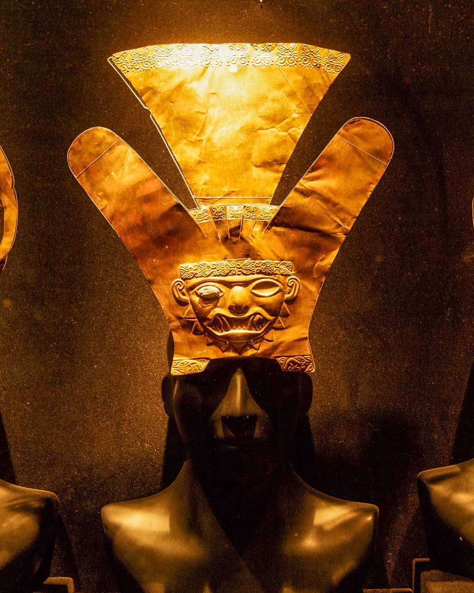 Incan gold masks at the Larco Museum in Lima Peru