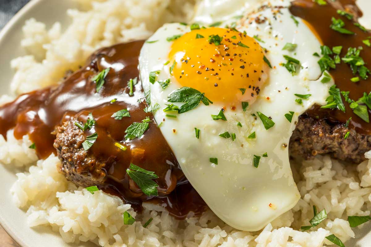 Loco Moco eaten for breakfast on Big Island Hawaii