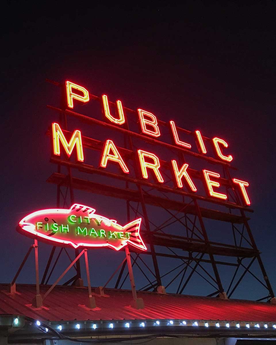 Pikes Place Market at night in Seattle Washington (3)
