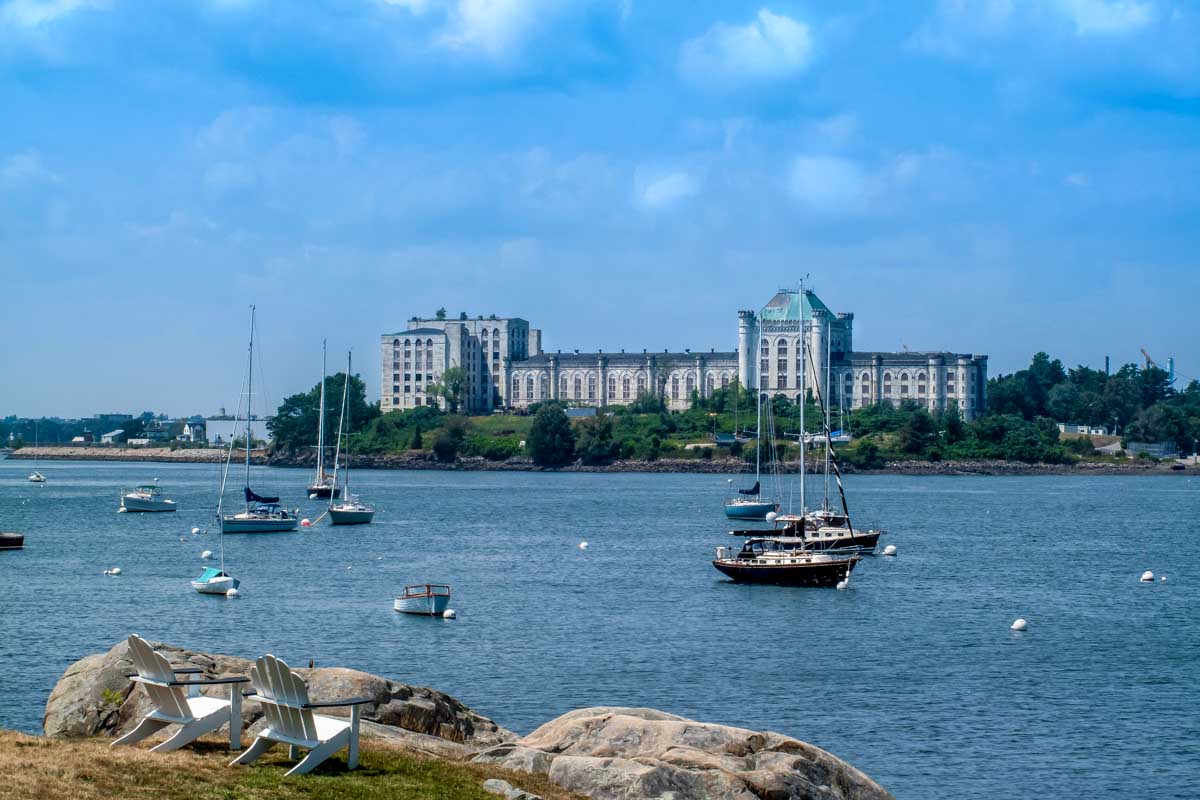 Scenic view of Casco Bay and Fort Gorges in Portland Maine