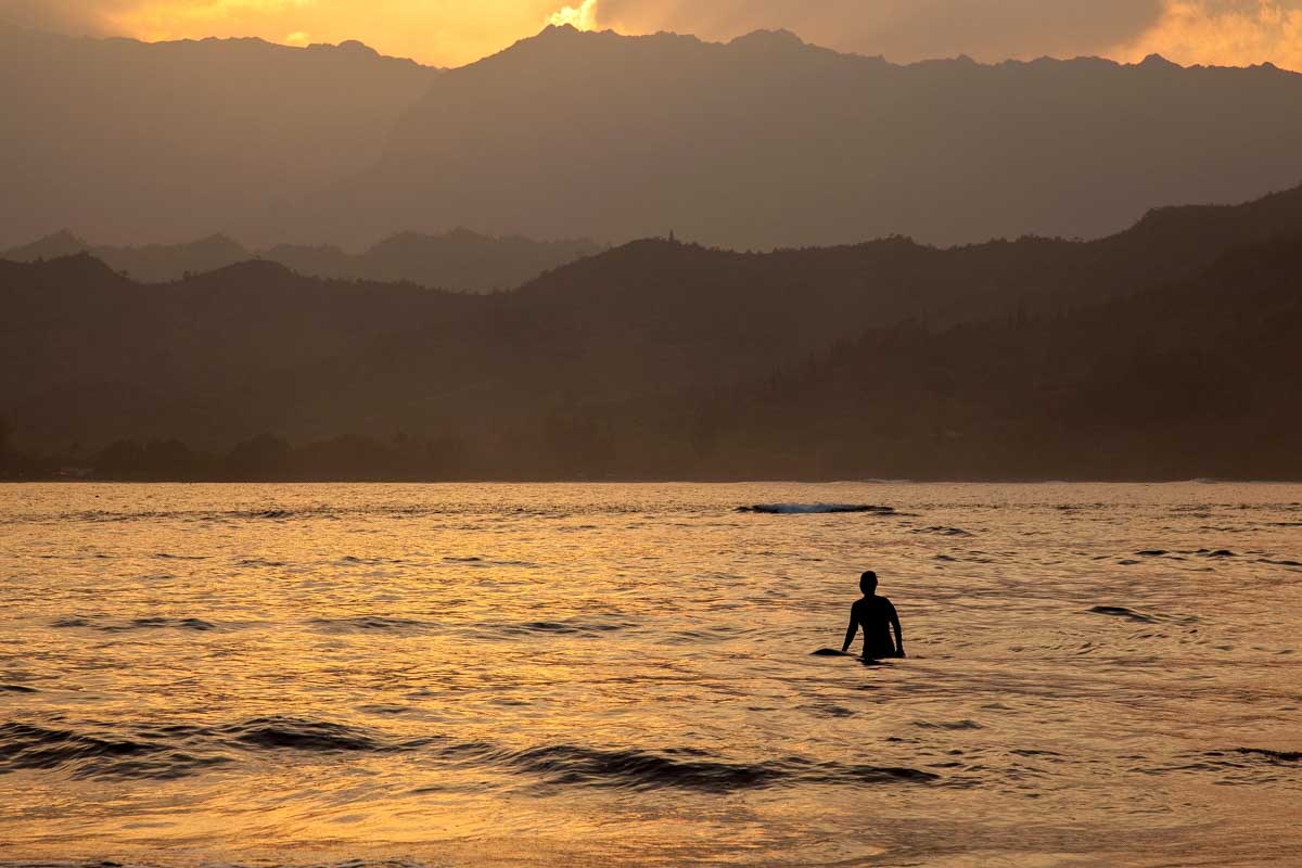 Sunset at Hanalei Bay in Kauai Hawaii