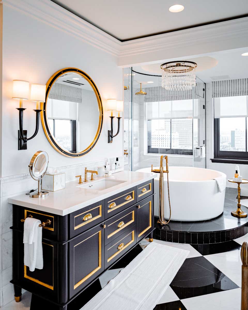 The bathroom at the Ritz Carlton Hotel New Orleans