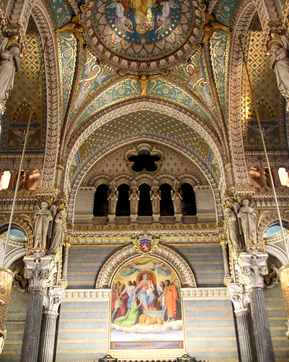 The interior of Basilica of Notre Dame of Fourvière in Lyon France