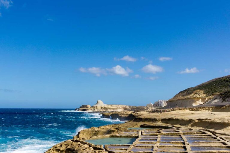 The salt pans of Gozo Island in Valletta, Malta