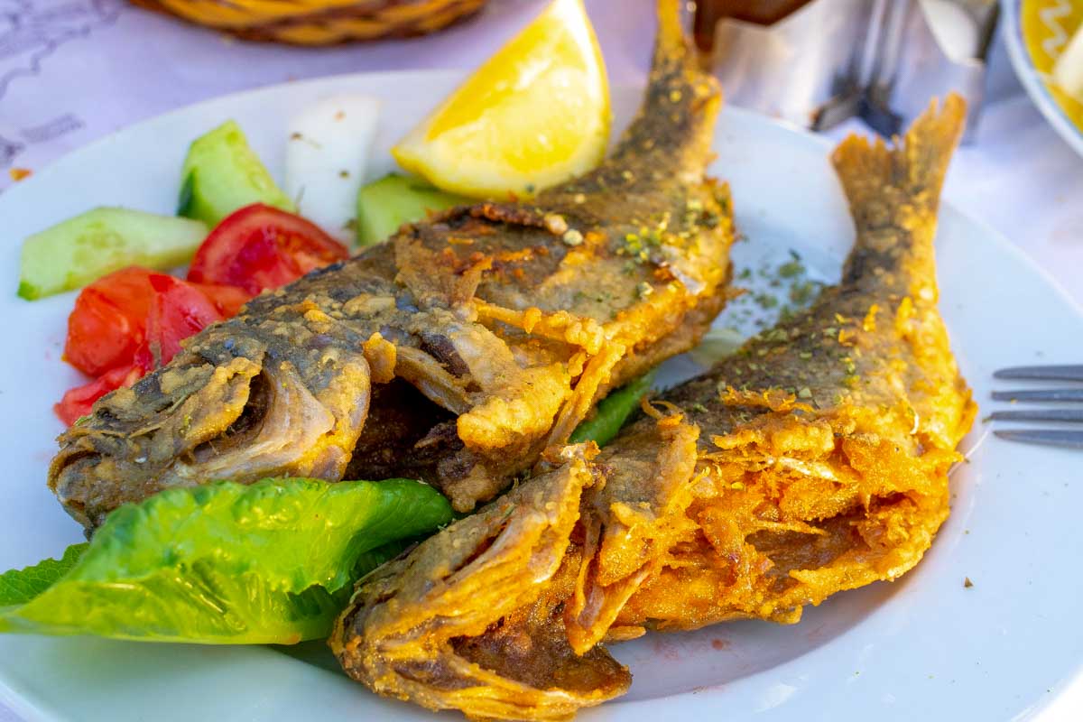 Traditional grilled fish eaten for dinner in Corfu Greece