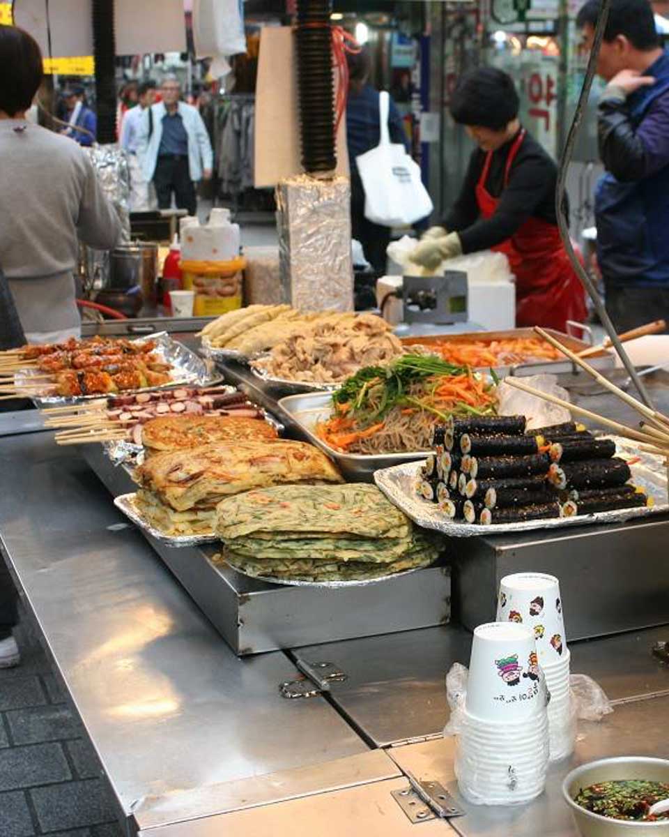 food-stalls-in-Myeong-dong Seoul South Korea 1