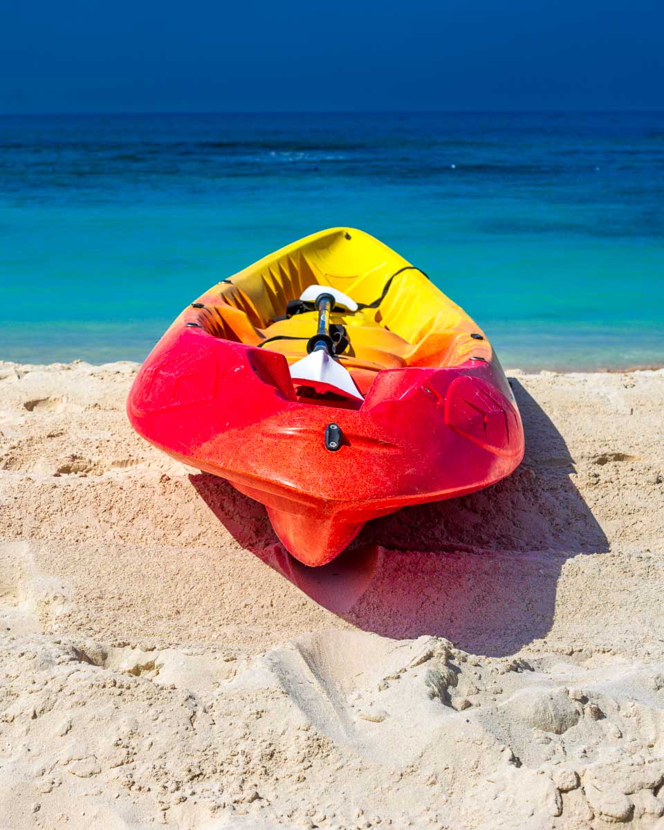 A-kayak-on-the-beach-seen near Tulum Mexico