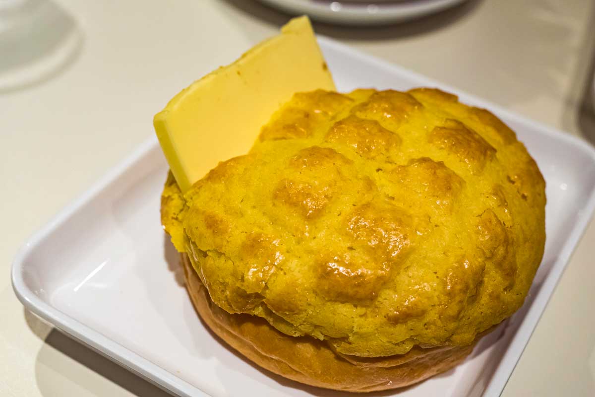 A pineapple bun eaten for breakfast in Hong Kong