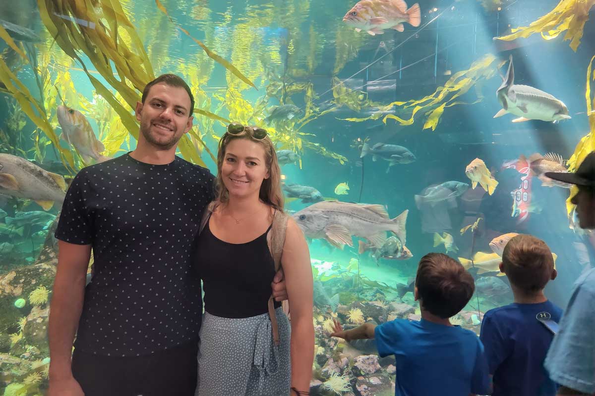 Bailey-and-Daniel-pose-for-a-photo-at-the-Genoa Aquarium Italy