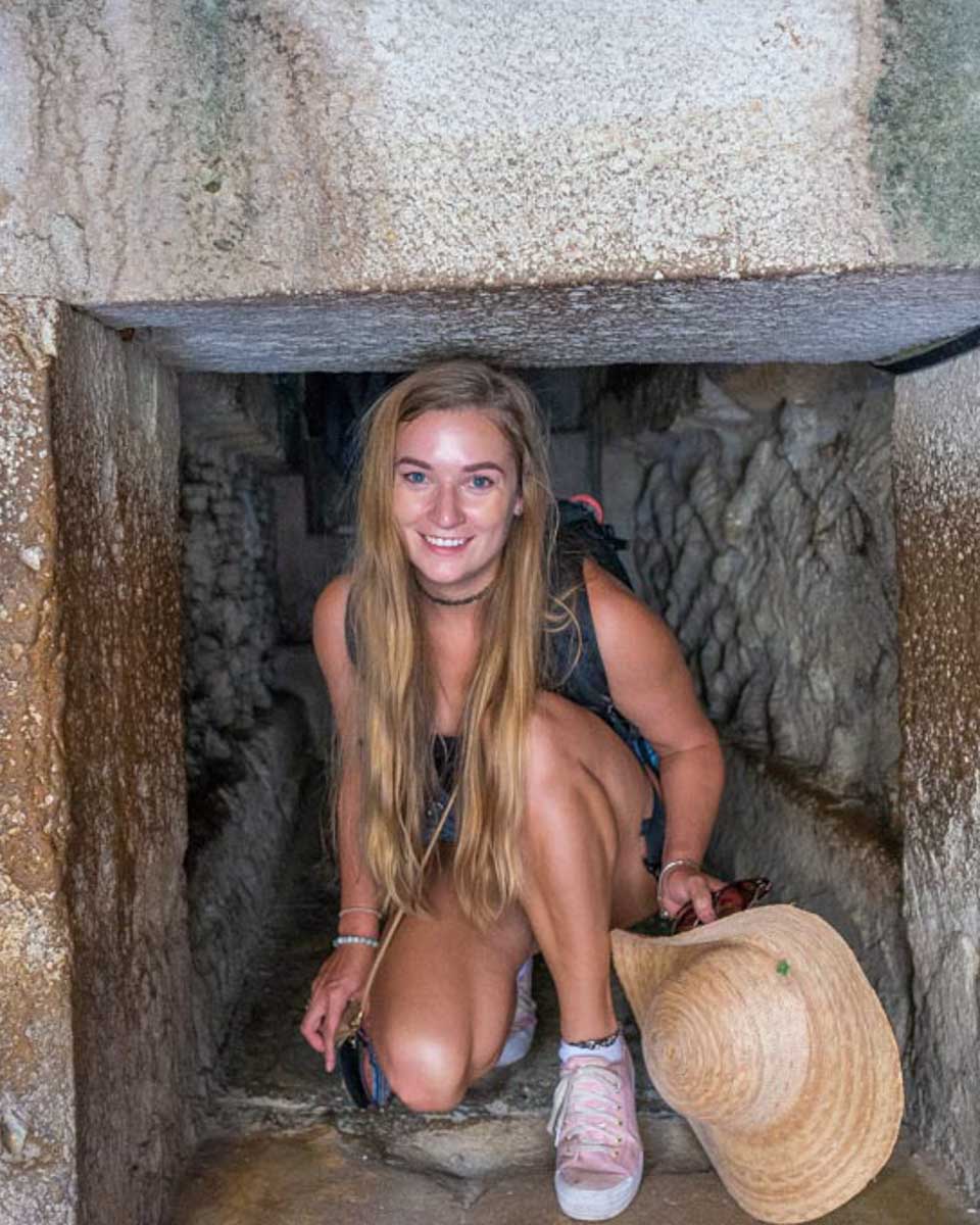 Bailey at Mitla on a tour from oaxaca Mexico