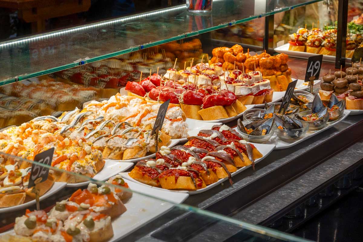 Basque-pintxos-eaten-on a food tour in Bilbao Spain