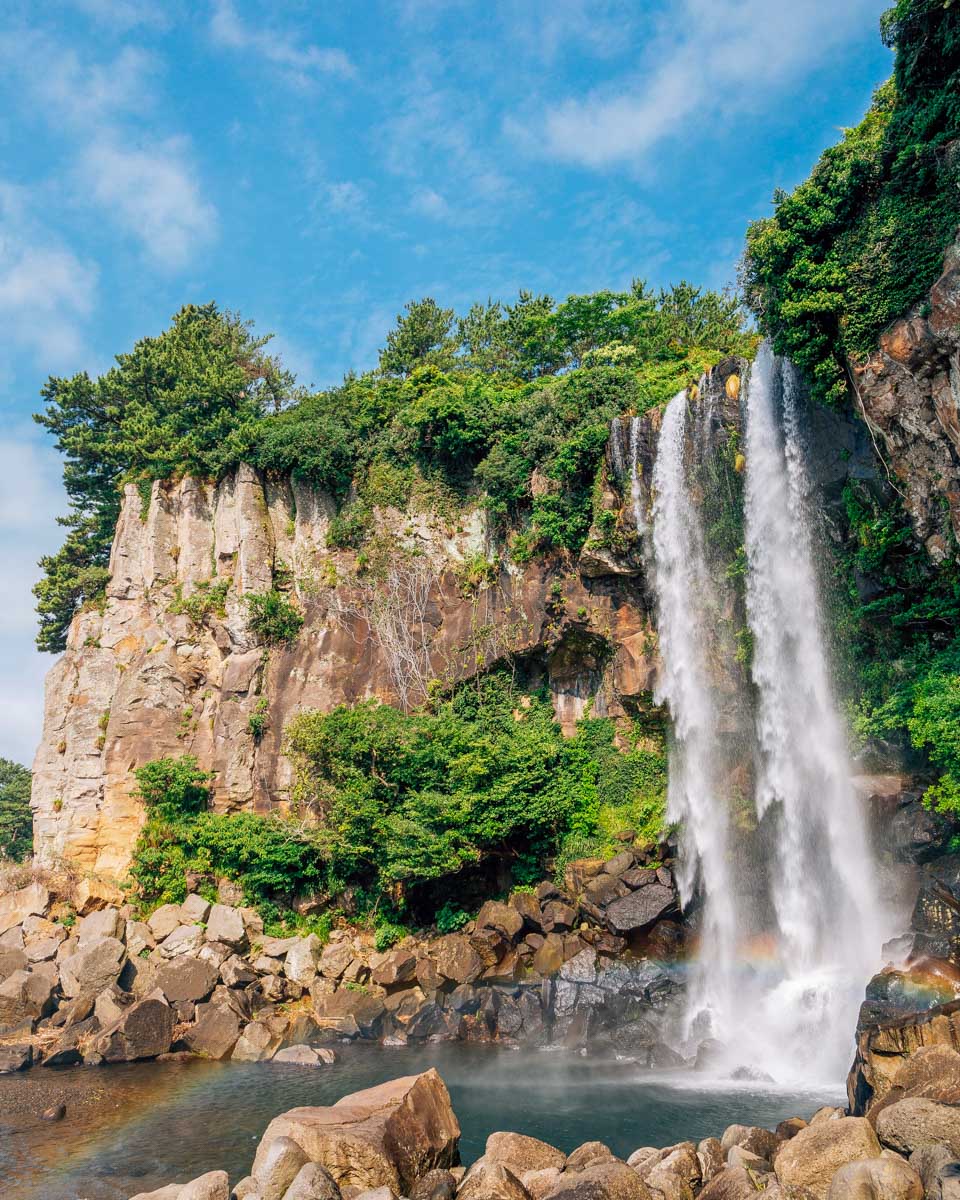 Jeongbang Falls on Jeju Island South Korea